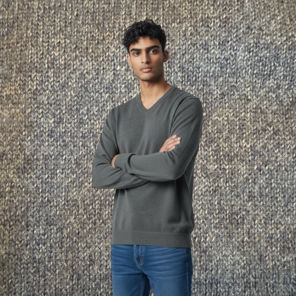 Vintage Calvin Klein Black Merino V-Neck Sweater Extra Fine Italian Wool Medium